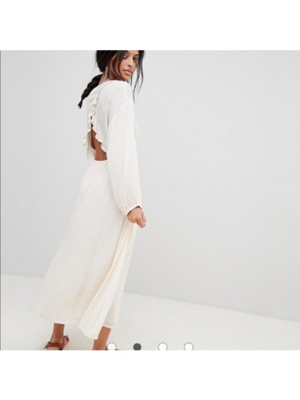 NWT Moon River Womens Embroidered Maxi Dress Elastic Waist Back Cut Out sz L - Picture 2 of 7